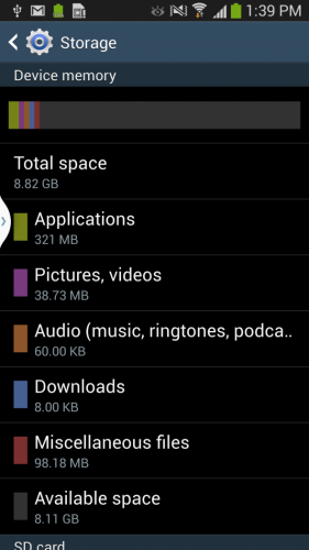 Galaxy S4 space