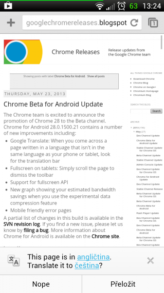 chrome 28 beta preklad